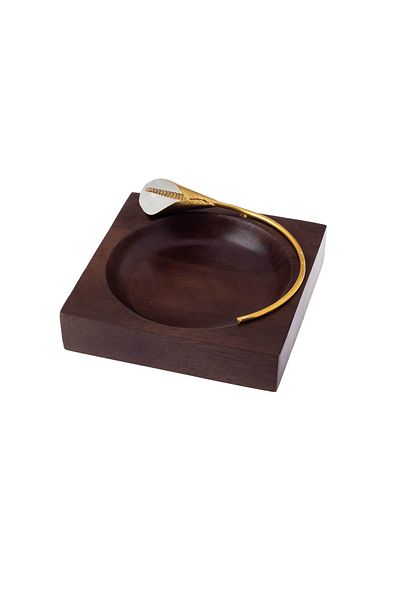 Dania Beech wood square serving dish with rose gold metal decor for multiple uses