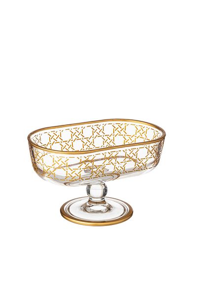 Byblos Turkish Glass Serving Dish With Base For Sweets, Fruits And Nuts, Multi-Use, Size 17*5*11 Cm