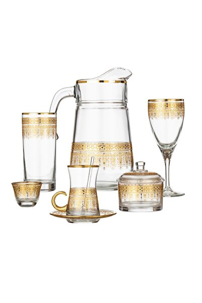 Dania مجموعة كريستال تركية ذهبية محفورة بالليزر مكونة من 76 قطعة