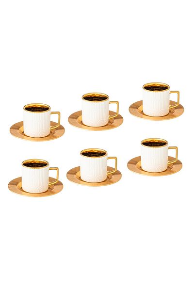 Dania A set of porcelain Turkish coffee cups and metal saucers, 6 cups + 6 saucers