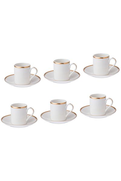 Dania Turkish Coffee Set For 6 People Pure White Porcelain With Golden Engraving