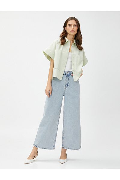 Koton Standardní košilový límec Plain Khaki Dámská košile 3sak60018pw