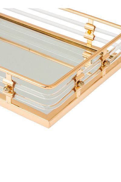 Dania A Golden Metal Tray with a Mirror Floor and an Elegant Design