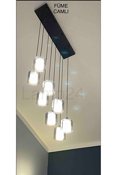Lamp24 Eve Serisi 8'li Füme Camlı Yemek Masası Avizesi
