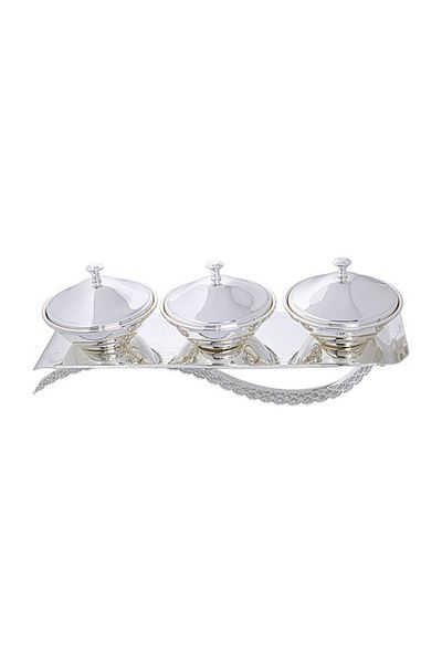 Dania 4-Piece Dates Bowl Set With Base Holder Silver 41x13x4cm