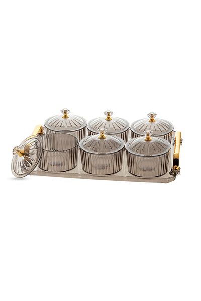 Dania 6-Piece Sugar Bowls Set With Tray Grey/Gold 30x22x2cm