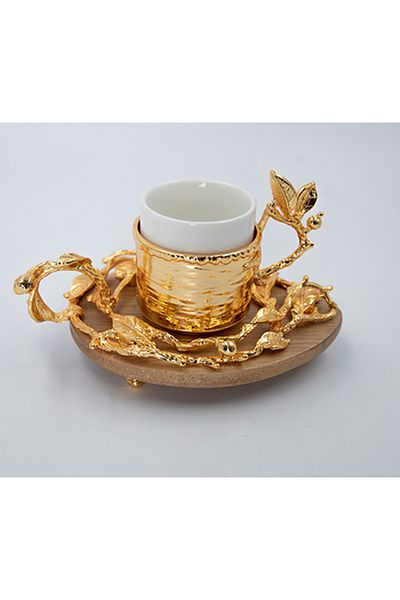 Dania Tea Cup With Saucer And Tray Set Gold/White 40x26x10cm