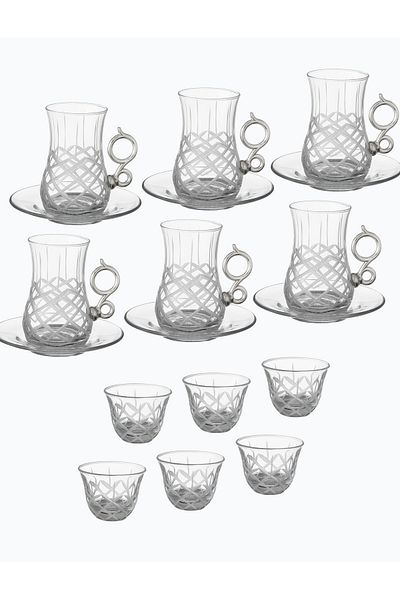 Byblos 18 Pieces Tea And Coffee Set  Turkish Consisting Of 6 Tea Cups + 6 Tea Saucers + 6 Saudi Coffee Cups