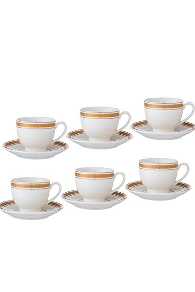 Dania Turkish coffee set for 6 people, pure white porcelain with golden engraving