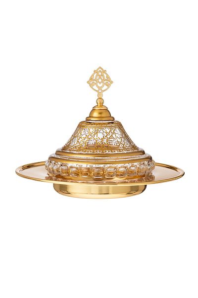 Byblos A Bowl And Holder For Dates And Sweets Made Of Metal With A Crystal Cover With Laser Engraving