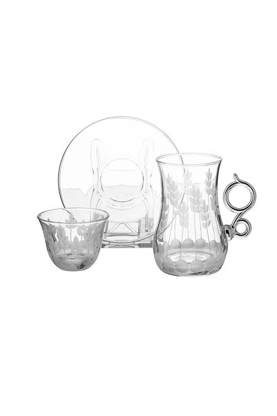 Byblos Tea set with saucers and Saudi coffee made of crystal with laser engraving