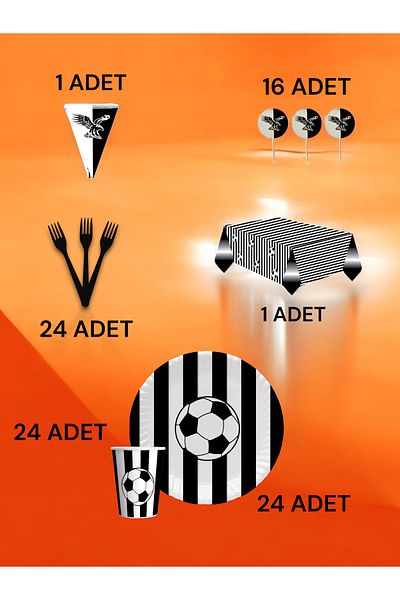 VibeHome Black and White Fan Premium Set for 24 - Birthday Party and Fun Events