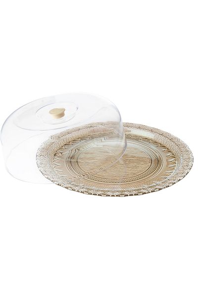 Dania Cake plate glass with plastic cover 30 cm