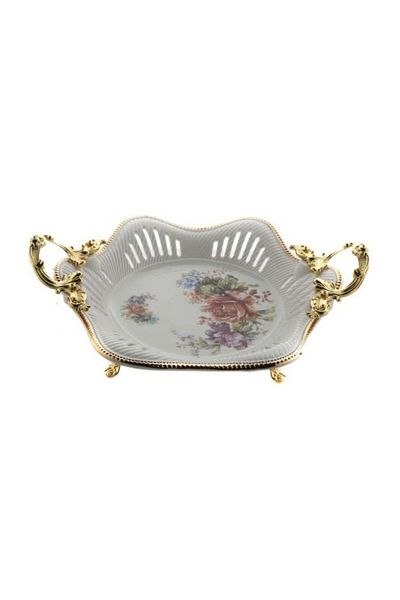 Dania Sweets And Nuts Dish White/Green/Gold 31x28x11centimeter