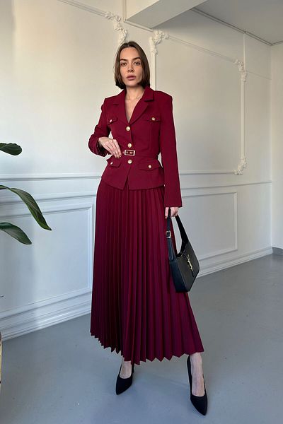 MAGARDE Burgundy Pleated Skirt Design Set