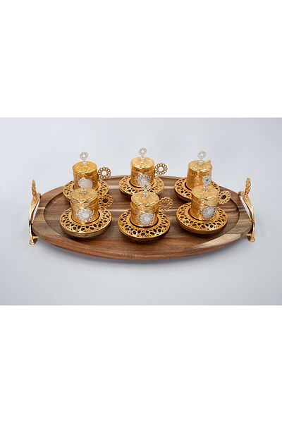 Dania Tea Cup With Saucer And Tray Set Gold 40x26x10cm