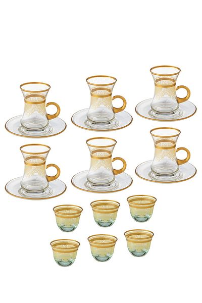 Byblos A Saudi tea and coffee set consisting of 18 pieces, 6 tea cups + 6 tea saucers + 6 Saudi coffee cups