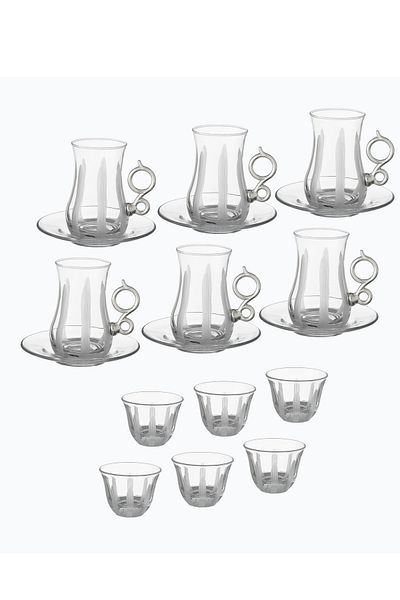 Byblos 18 Pieces Tea And Coffee Set Turkish Consisting Of 6 Tea Cups + 6 Tea Saucers + 6 Saudi Coffee Cups