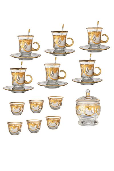 Byblos Crest 25-Piece Coffee And Tea Set Gold And Silver