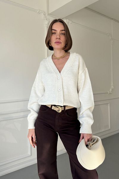 MAGARDE V-Neck Buttoned Original Cardigan - Ekru