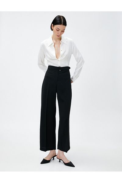 Koton Wide Leg Fabric Trousers with Belt Detail