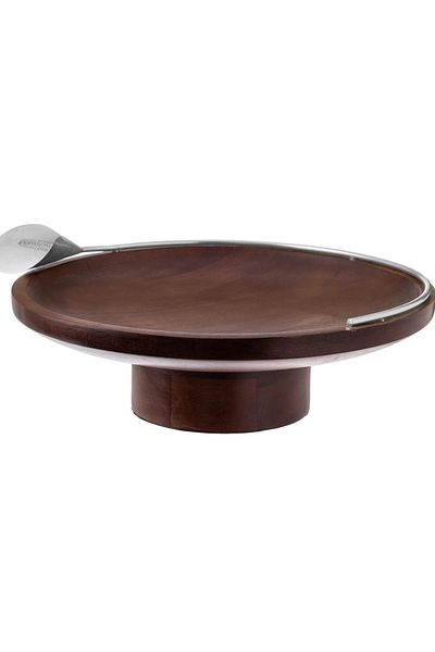 Dania Beech wood serving dish with silver lily decor