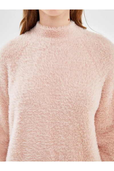 LC Waikiki Ecru Stand Collar Women's Plush Knitwear Tunic