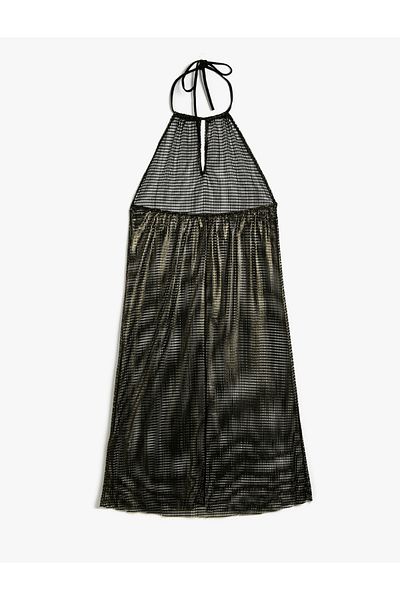 Koton Transparentes Strandkleid mit langem Neckholder und Fensterdetail