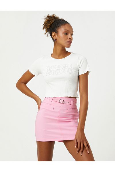 Koton Crop T-Shirt Short Sleeve Crew Neck Shiny Stone