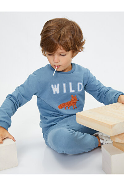 Koton Hanorac cu broderie vulpe cu mânecă lungă cu guler rotund bumbac