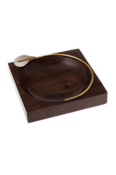 Dania Beech wood square serving dish with rose gold metal decor for multiple uses