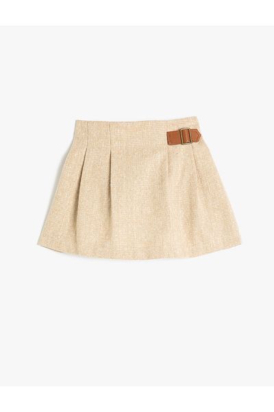 Koton Mini Skirt Pleated Belt Detailed Elastic Waist
