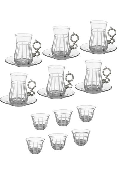 Byblos 18 Pieces Tea And Coffee Set  Turkish Consisting of 6 Tea Cups + 6 Tea Saucers + 6 Saudi Coffee Cups