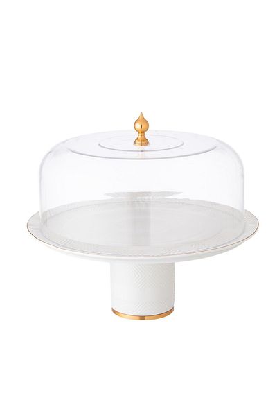 Dania A set for cakes and sweets, porcelain with a golden line pattern, 6 cake plates + 1 cake stand