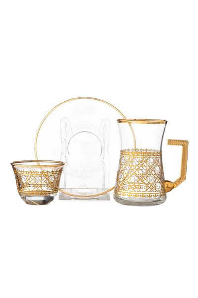 Byblos 18 Piece Tea Set With Saucers And Saudi Coffee Made Of Crystal With Laser Engraving