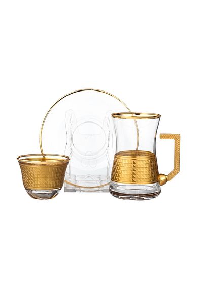 Byblos Tea Set With Saucers And Saudi Coffee Made Of Crystal With Laser Engraving