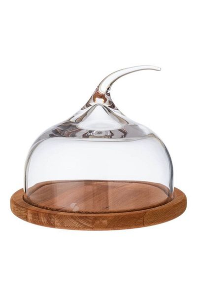 Paşabahçe Wood Stand With Glass Cover For Cake And Sweets And Multiple Uses Clear/Brown