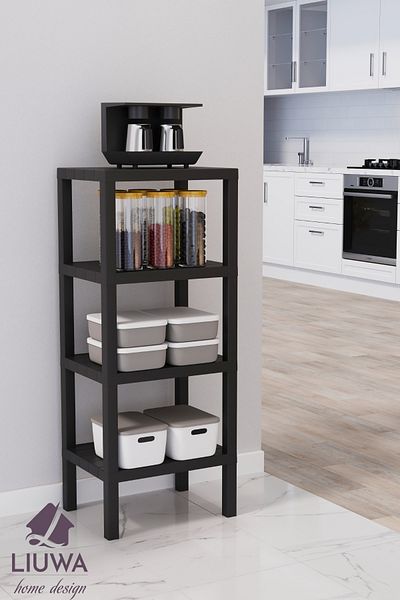 LIUWA Ombeg 4 Tier Wood Look Plastic Shelf Unit Bathroom Kitchen Shelf Living Room Balcony Organizer(Black)