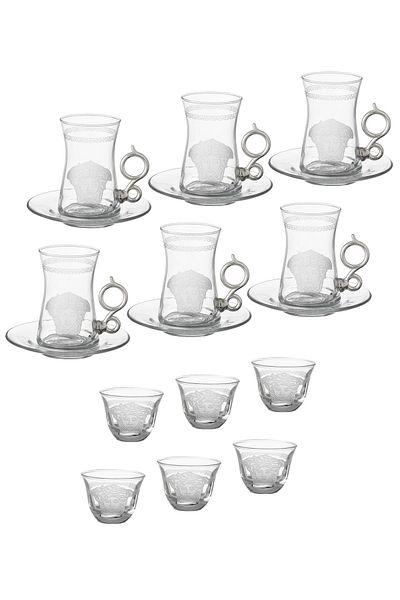 Byblos 18 Pieces Tea And Coffee set Turkish Consisting Of 6 Tea Cups + 6 Tea Saucers + 6 Saudi Coffee Cups