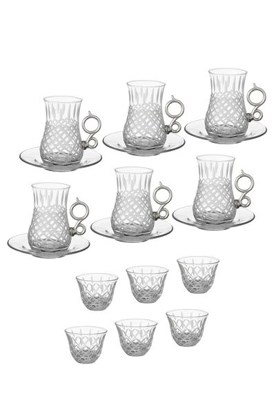 Byblos 18 Pieces Tea And Coffee Set Turkish Consisting Of 6 Tea Cups + 6 Tea Saucers + 6 Saudi Coffee Cups