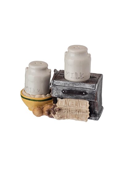 Dania مجموعة صندوق ملح وفلفل من البورسلين مع حامل خزفي وزخرفة دلو حليب