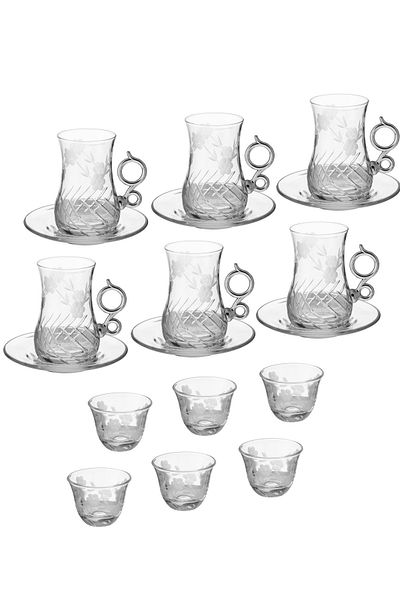 Byblos Tea set with saucers and Saudi coffee made of crystal with laser engraving