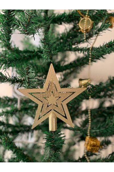 Masalsı Concept 1 Piece 10 cm Christmas Pine Tree Gold Star Peak Small Size Gold Peak Star