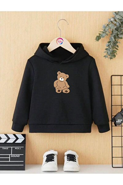 Pelna Παιδικό φούτερ από βαμβακερό ειδικό σχέδιο αρκουδάκι με στάμπα μαύρη κο...