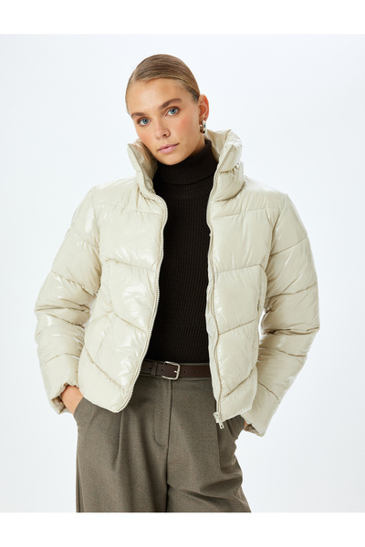 Koton Αδιάβροχο γιακά με φερμουάρ και τσέπες γυαλιστερό κοντό πουπουλένιο παλτό