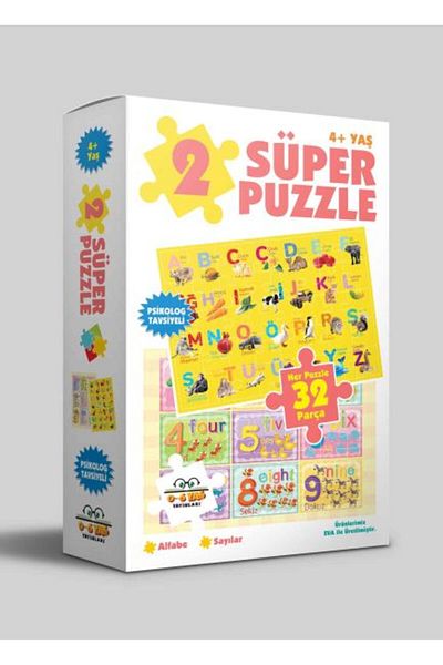 0-6 Yaş Yayınları 2 Super Puzzle - Alphabet - Numbers Ages 4+