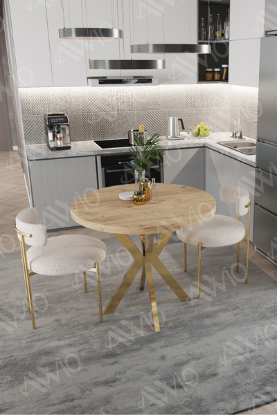 AVVİO Lena Serisi Teddy Sandalye 90X90 Yuvarlak Yemek Masası Mutfak Masası 2 Kişilik Masa Sandalye Takımı