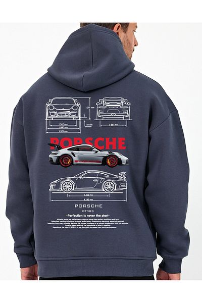 Uniquetex Унисекс голям суичър с качулка - Car Printed Prsch