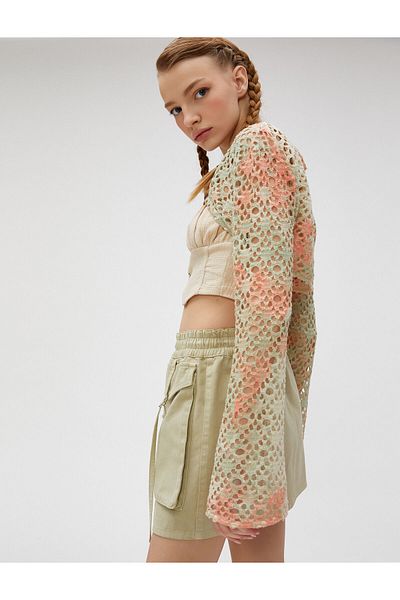 Koton Jumătate de tricou cu mânecă lungă, ajurata, cu decolteu