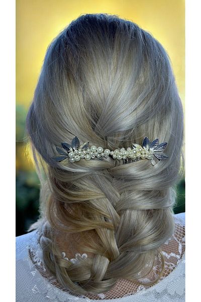 Eva Flore Pearl and Silver Leaf Bridal Engagement Maternity Hair Comb Hairpin 2 Pieces